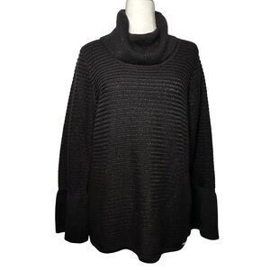 Calvin Klein Black Cowl Neck Ribbed Sparkle Bell Sleeve Sweater Size Small